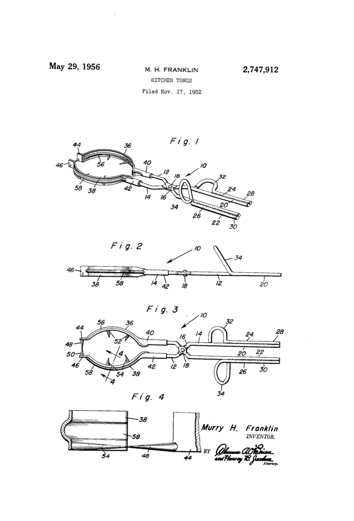 Patent for tongs by Murry H Franklin